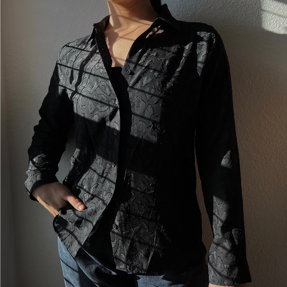 Black cheetah, print, see-through top size medium